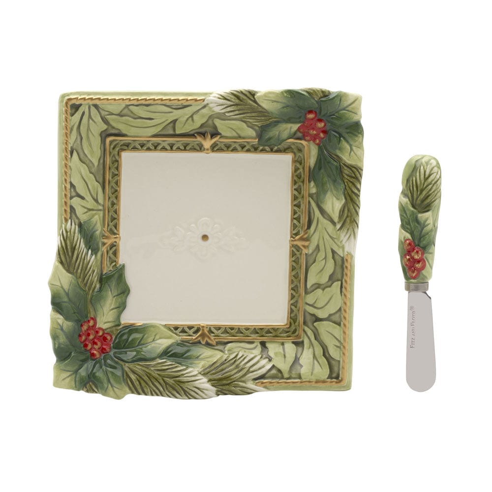 Holiday Home Green Appetizer Plate and Spreader Set