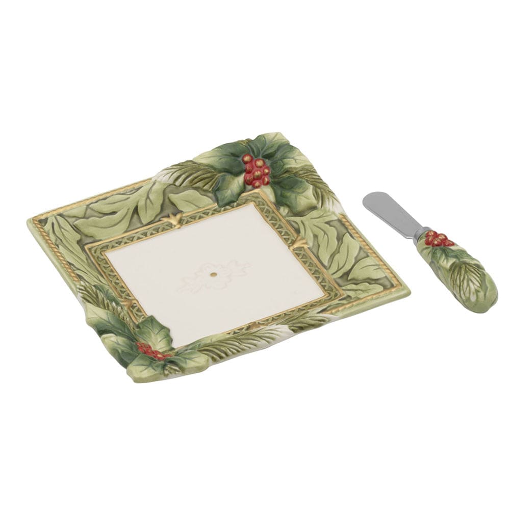 Holiday Home Green Appetizer Plate and Spreader Set