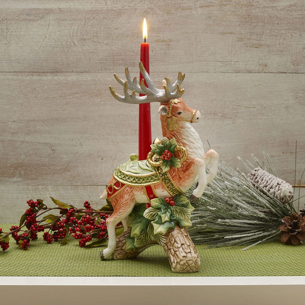 Holiday Home Green Leaping Deer Candleholder