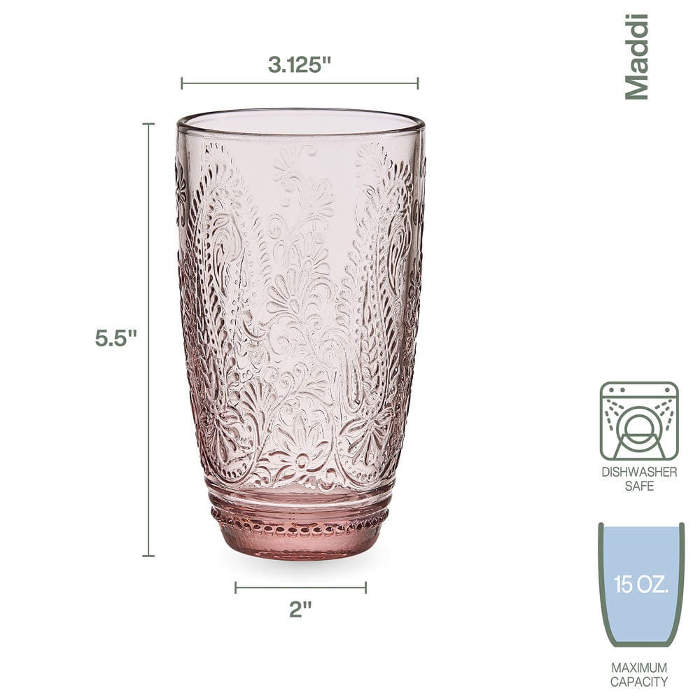 Maddi Highball Glasses Set of 4, Blush