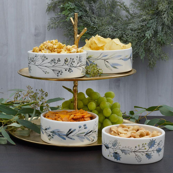Fitz & Floyd Cottage Christmas Assorted Snack Bowls, Set of 4
