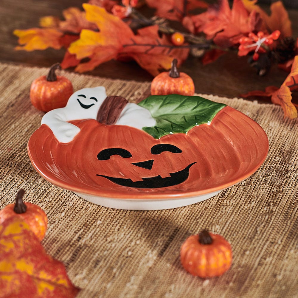 Halloween Pumpkin and Ghost Figural Snack Plate