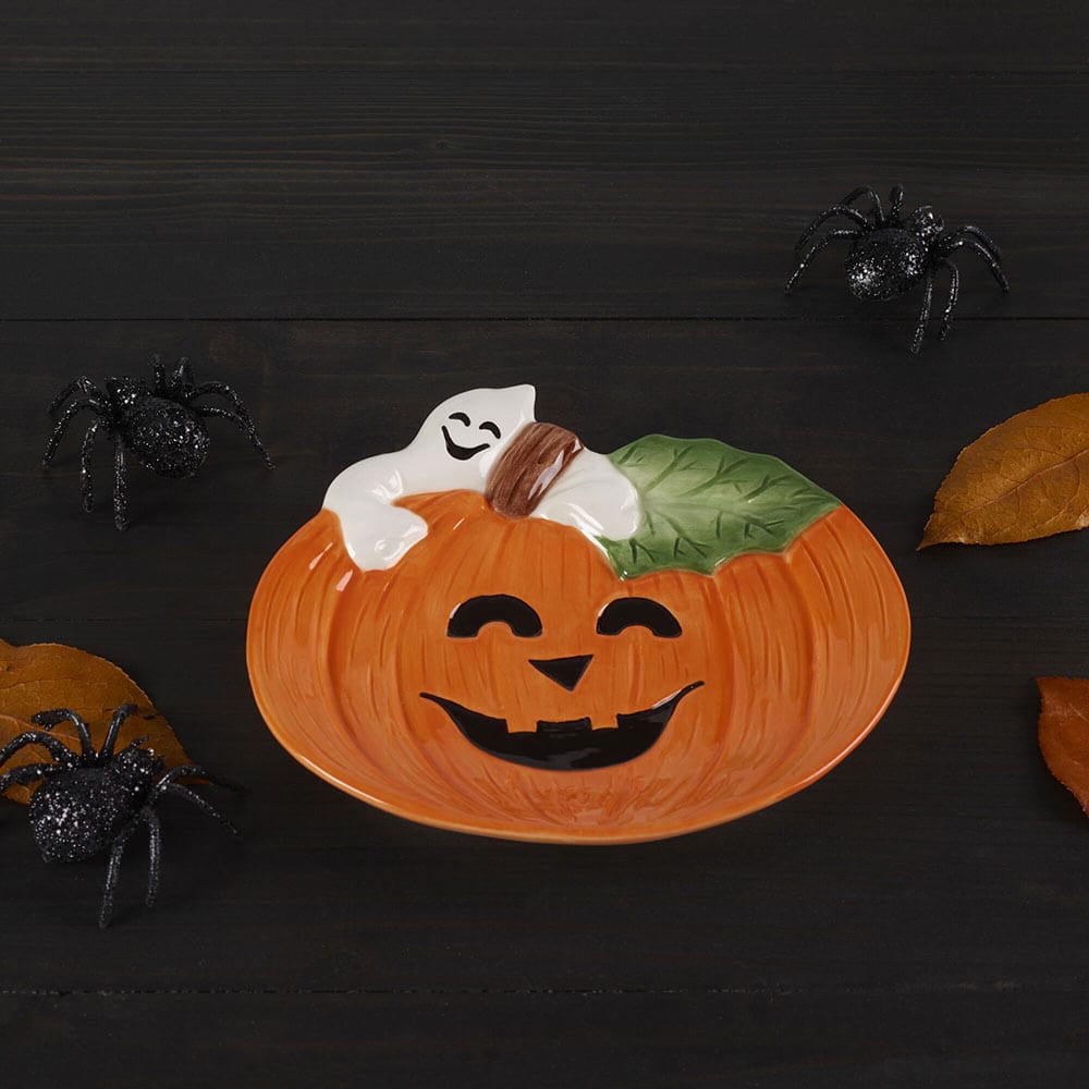 Halloween Pumpkin and Ghost Figural Snack Plate