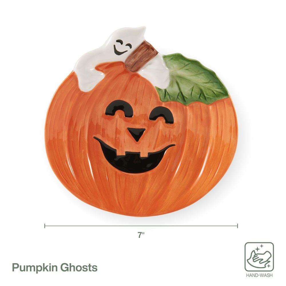 Halloween Pumpkin and Ghost Figural Snack Plate