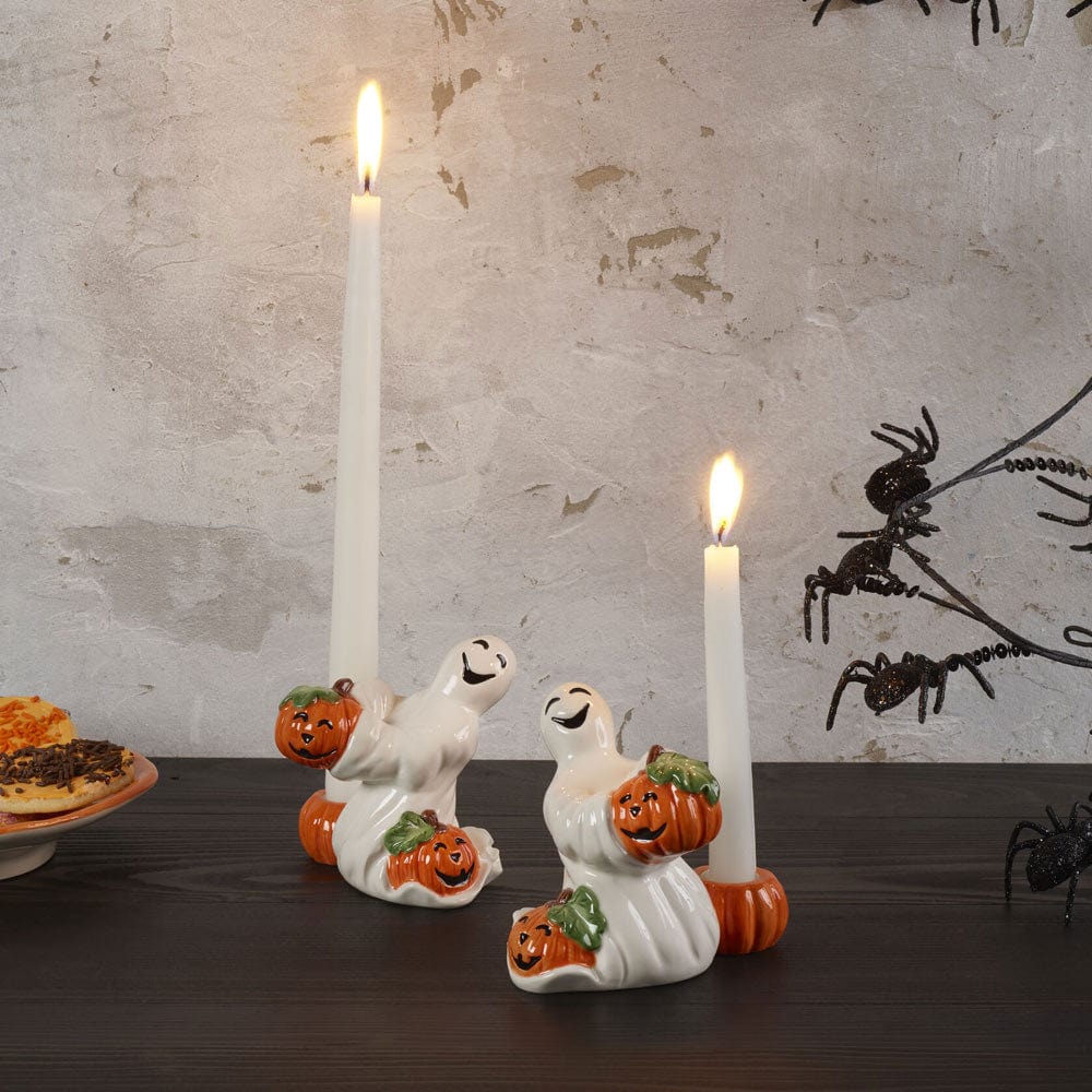 Halloween Pumpkin and Ghost Candleholders, Set of 2