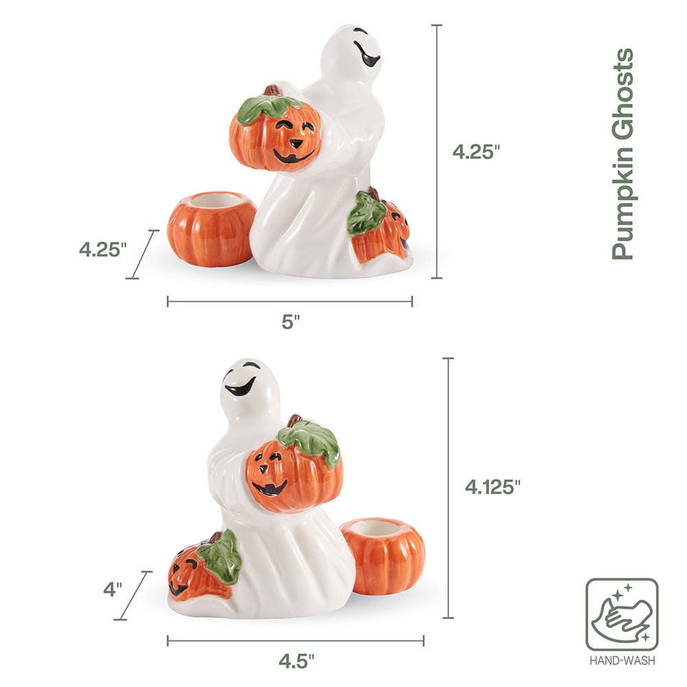 Halloween Pumpkin and Ghost Candleholders, Set of 2