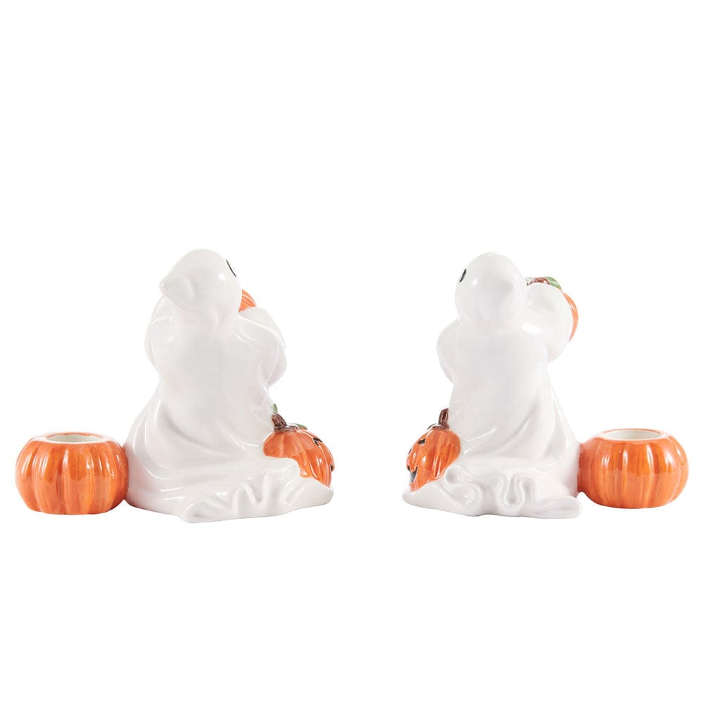 Halloween Pumpkin and Ghost Candleholders, Set of 2