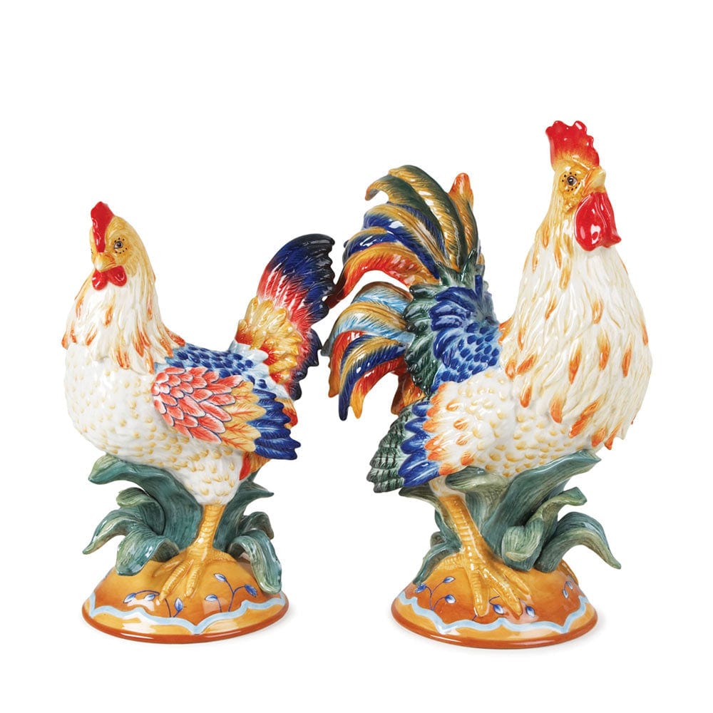 Ricamo Rooster and Hen Figurines, Set of 2