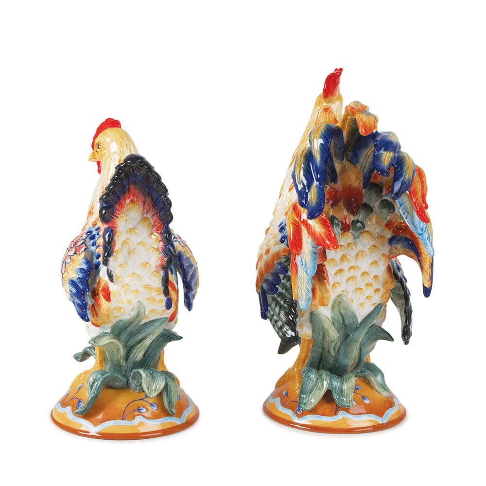 Ricamo Rooster and Hen Figurines, Set of 2