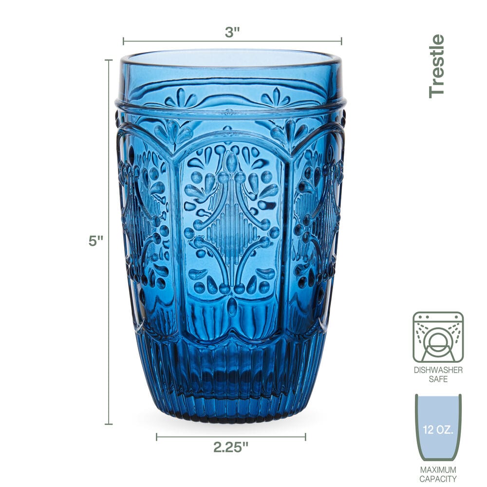 Trestle Highball Glasses Set of 4, Indigo