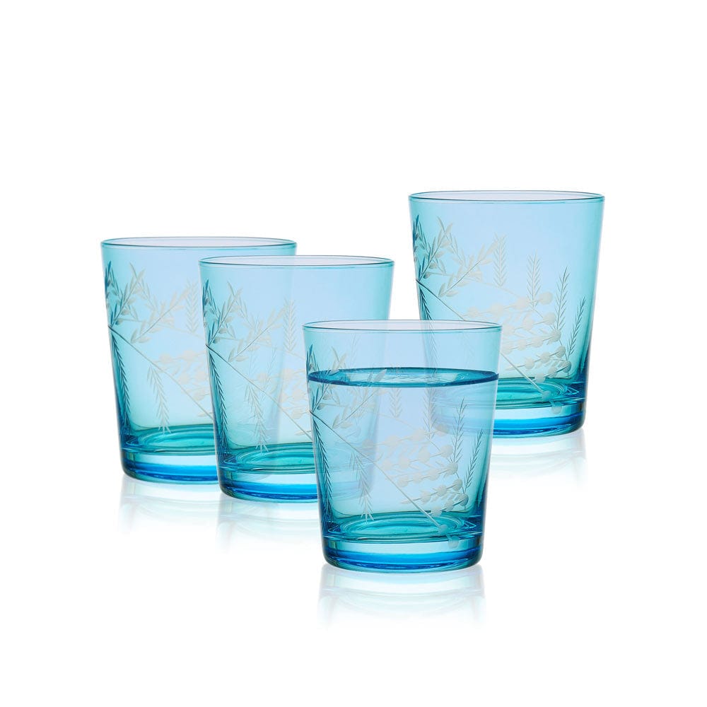 Wildflower Double Old Fashioned Glasses Set of 4, Blue