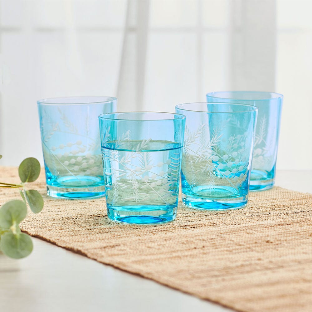 Wildflower Double Old Fashioned Glasses Set of 4, Blue