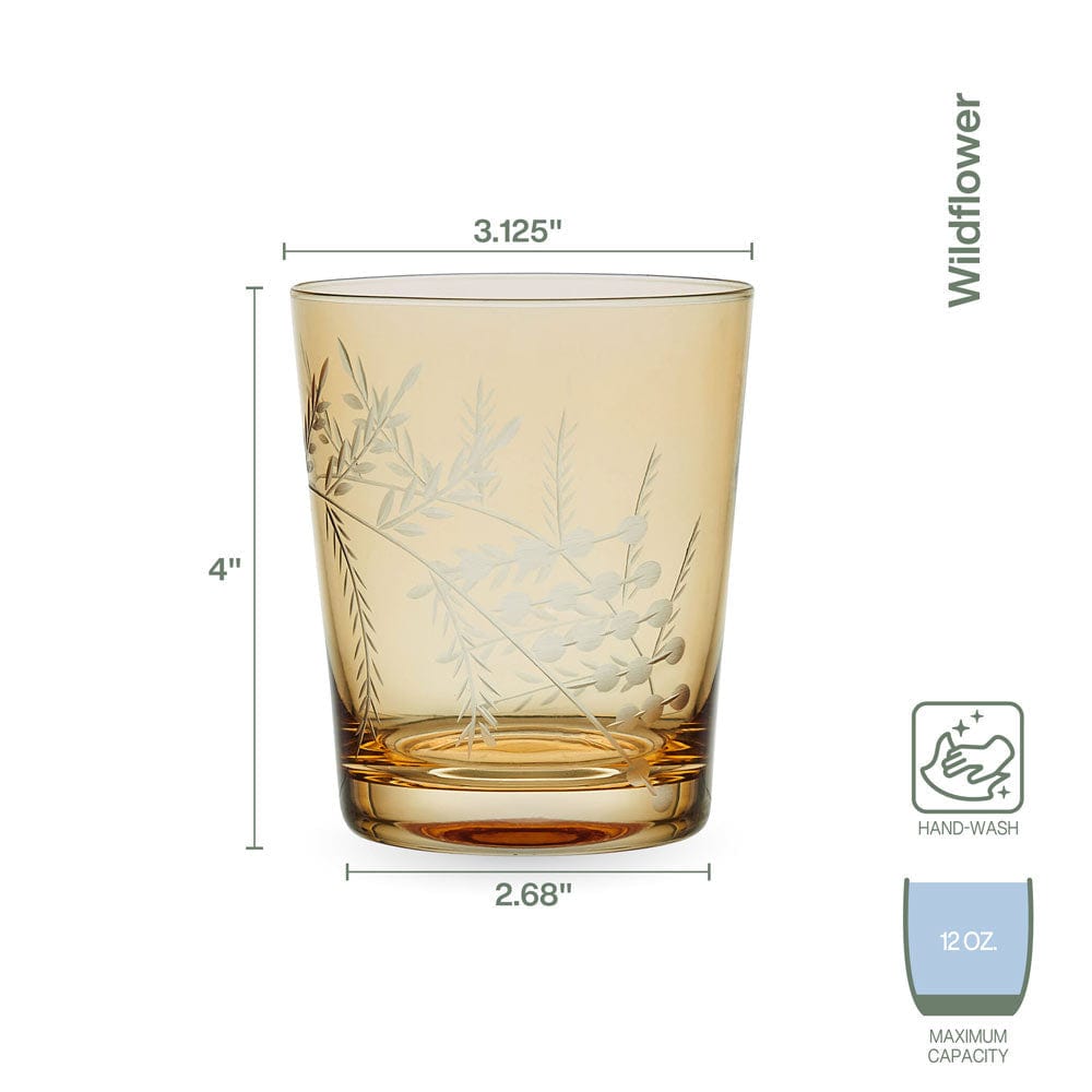 Wildflower Double Old Fashioned Glasses Set of 4, Gold