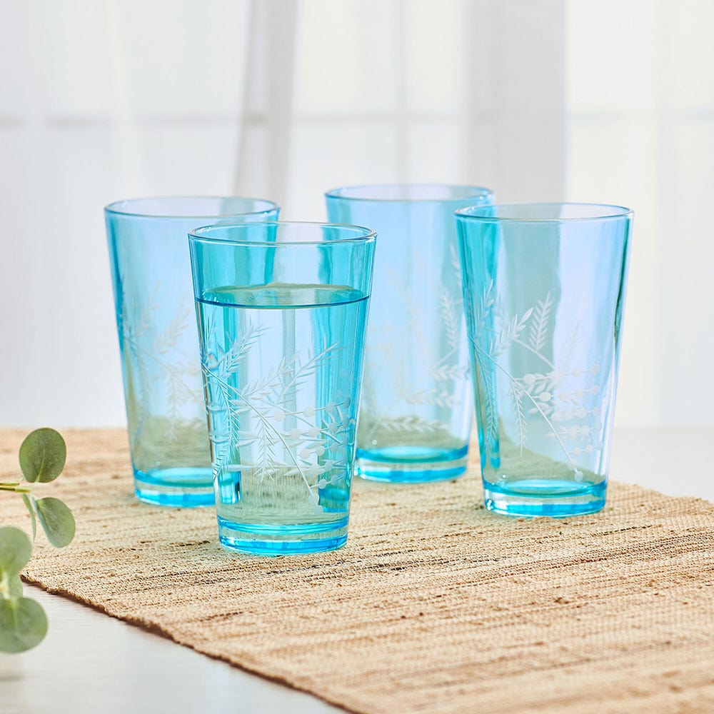 Wildflower Highball Glasses Set of 4, Blue