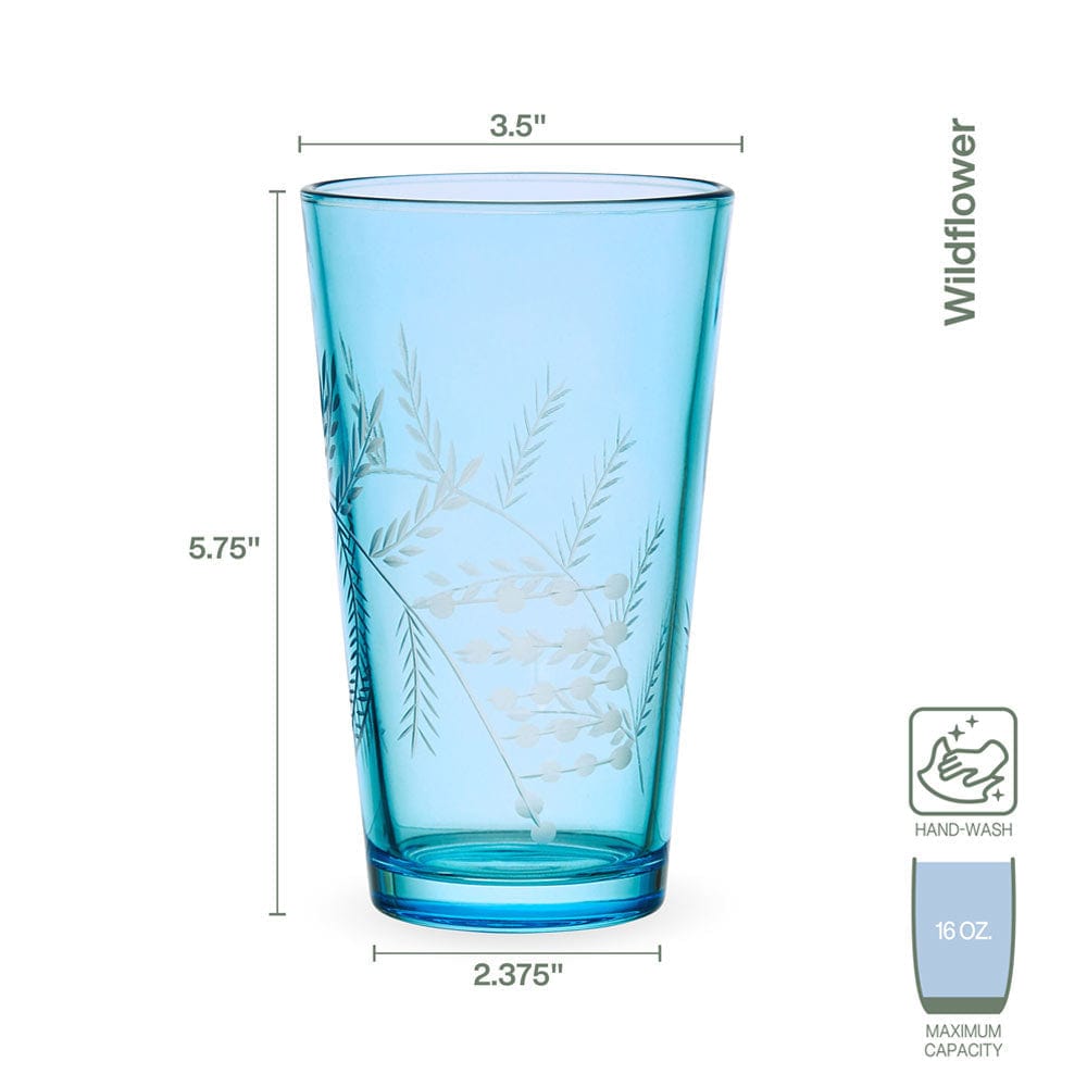 Wildflower Highball Glasses Set of 4, Blue