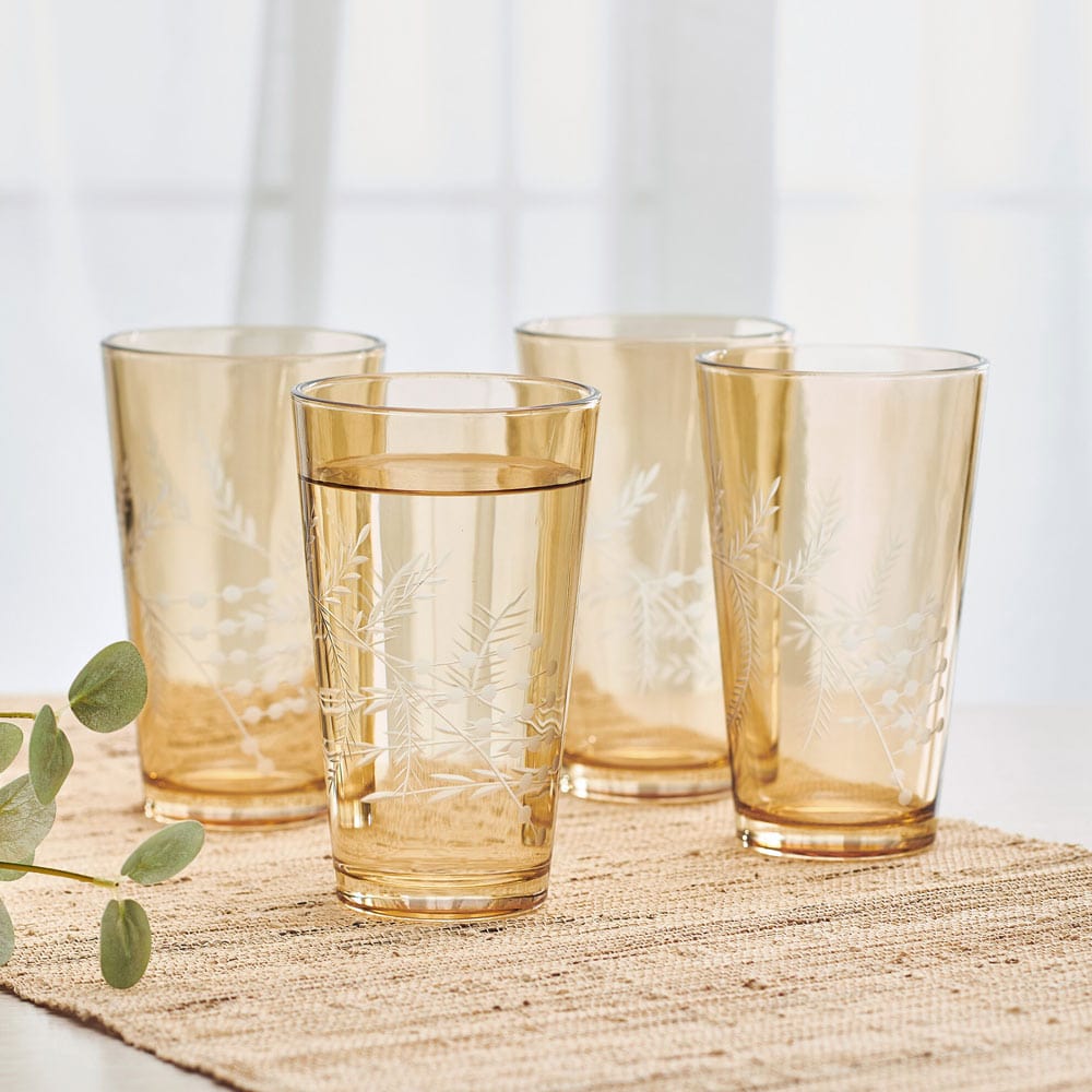 Wildflower Highball Glasses Set of 4, Gold